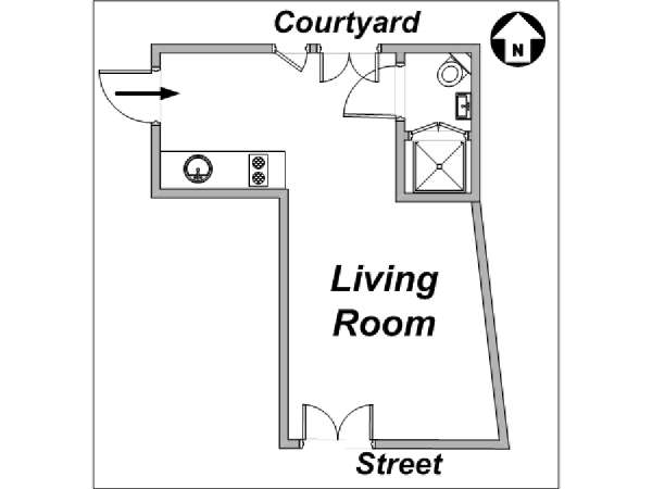 Paris Studio T1 logement location appartement - plan schématique  (PA-3281)