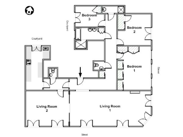 Paris 3 Bedroom apartment - apartment layout  (PA-3300)