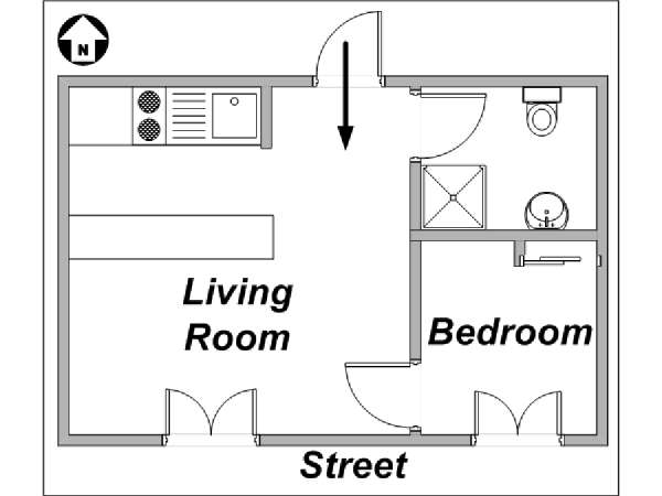 Parigi 1 Camera da letto appartamento - piantina approssimativa dell' appartamento  (PA-3323)