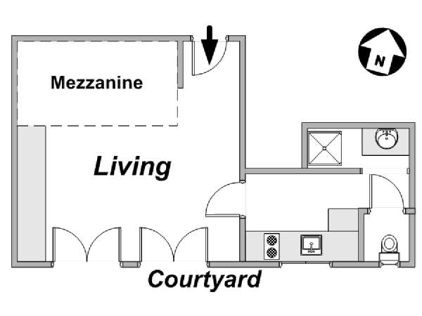 Parigi Monolocale appartamento - piantina approssimativa dell' appartamento  (PA-3327)