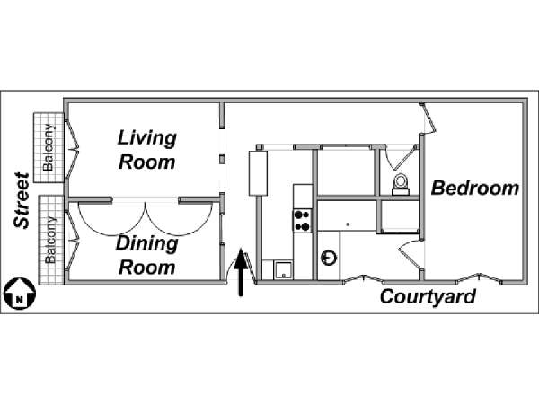 Parigi 1 Camera da letto appartamento - piantina approssimativa dell' appartamento  (PA-3339)