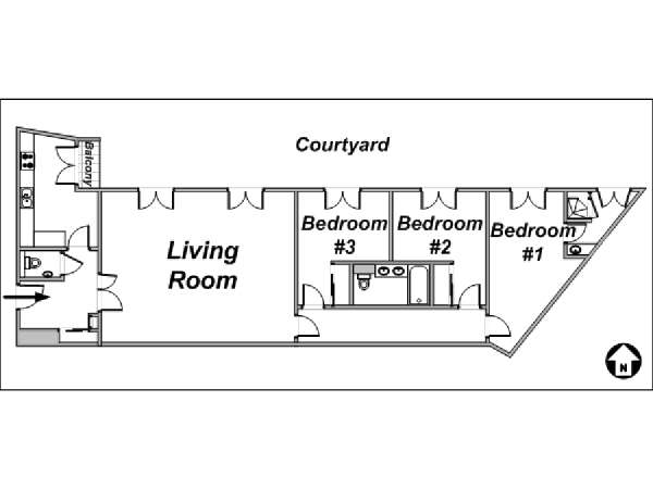 Parigi 3 Camere da letto appartamento - piantina approssimativa dell' appartamento  (PA-3406)