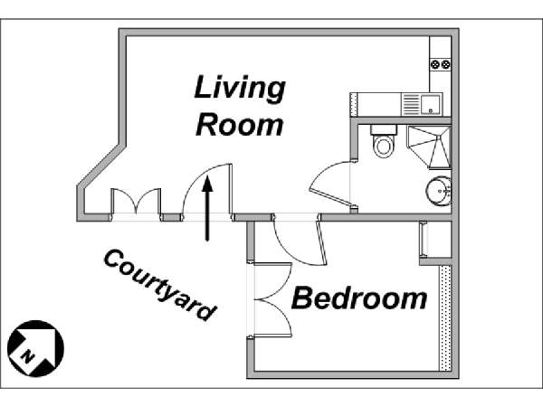 Parigi 1 Camera da letto appartamento - piantina approssimativa dell' appartamento  (PA-3408)