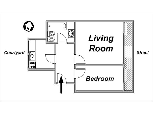 Parigi 1 Camera da letto appartamento - piantina approssimativa dell' appartamento  (PA-3419)