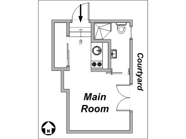 Paris Studio T1 logement location appartement - plan schématique  (PA-3455)