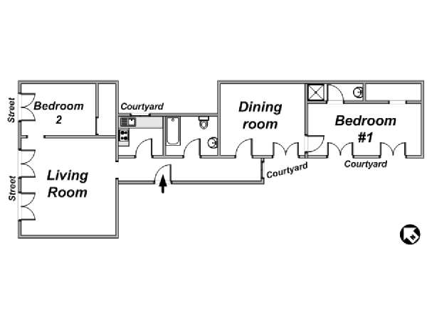Parigi 2 Camere da letto appartamento - piantina approssimativa dell' appartamento  (PA-3496)