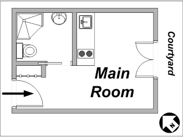 Paris Studio T1 logement location appartement - plan sch&eacute;matique  (PA-3499)