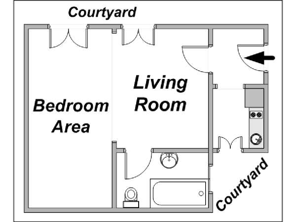 Paris Studio avec Alc&ocirc;ve T1 logement location appartement - plan sch&eacute;matique  (PA-3525)