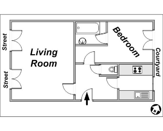 Parigi 1 Camera da letto appartamento - piantina approssimativa dell' appartamento  (PA-3529)