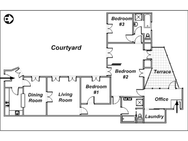 Parigi 3 Camere da letto appartamento - piantina approssimativa dell' appartamento  (PA-3535)
