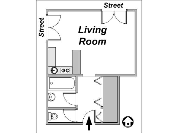 Paris Studio T1 logement location appartement - plan schématique  (PA-3555)