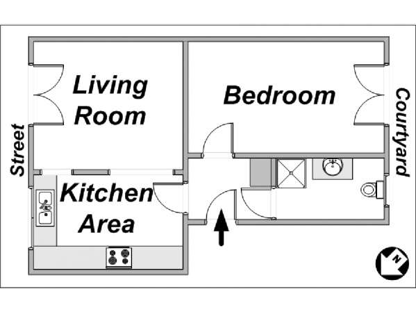 Parigi 1 Camera da letto appartamento casa vacanze - piantina approssimativa dell' appartamento  (PA-3581)