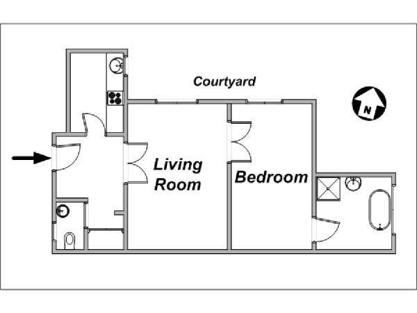 Parigi 1 Camera da letto appartamento - piantina approssimativa dell' appartamento  (PA-3601)
