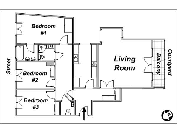 Parigi 3 Camere da letto appartamento - piantina approssimativa dell' appartamento  (PA-3649)