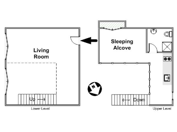 Parigi 1 Camera da letto - Duplex appartamento - piantina approssimativa dell' appartamento  (PA-3663)