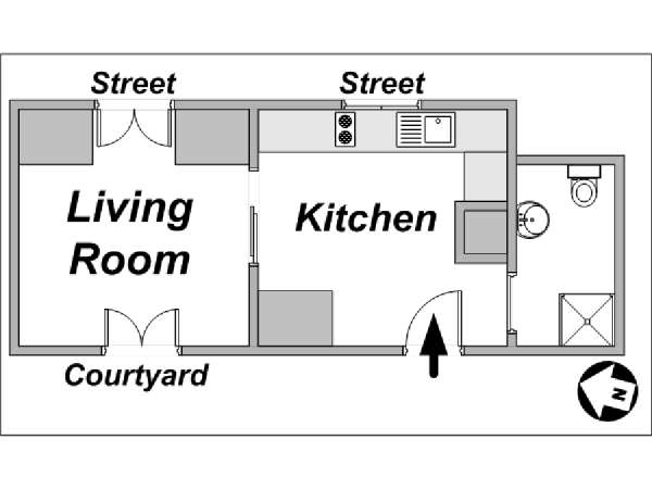 Paris Studio T1 logement location appartement - plan schématique  (PA-3664)