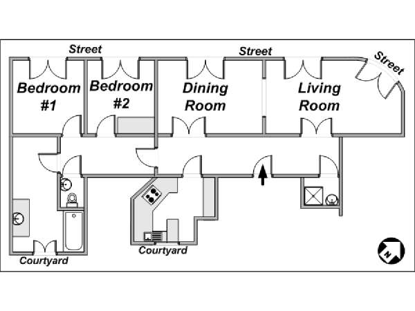 Parigi 2 Camere da letto appartamento - piantina approssimativa dell' appartamento  (PA-3703)