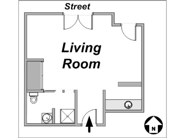Paris Studio T1 logement location appartement - plan schématique  (PA-3720)