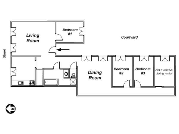 Paris 4 Bedroom accommodation - apartment layout  (PA-3729)