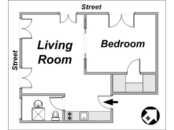 Parigi 1 Camera da letto appartamento - piantina approssimativa dell' appartamento  (PA-3768)