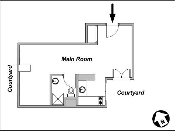 Parigi Grande monolocale appartamento - piantina approssimativa dell' appartamento  (PA-3782)