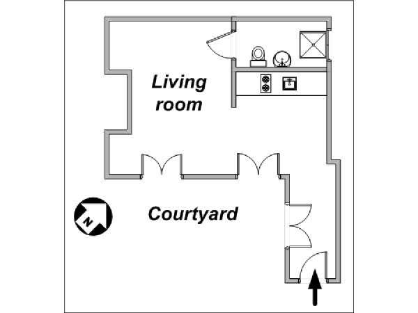 Parigi Monolocale appartamento - piantina approssimativa dell' appartamento  (PA-3819)