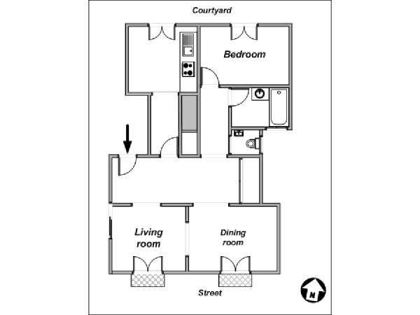 Parigi 1 Camera da letto appartamento - piantina approssimativa dell' appartamento  (PA-3821)