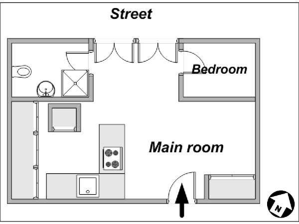 Parigi 1 Camera da letto appartamento - piantina approssimativa dell' appartamento  (PA-3831)