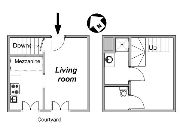 Parigi 1 Camera da letto - Duplex appartamento - piantina approssimativa dell' appartamento  (PA-3838)