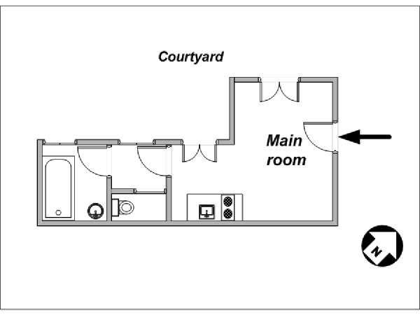 Parigi Monolocale appartamento - piantina approssimativa dell' appartamento  (PA-3841)