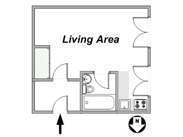 Parigi Monolocale appartamento - piantina approssimativa dell' appartamento  (PA-3845)