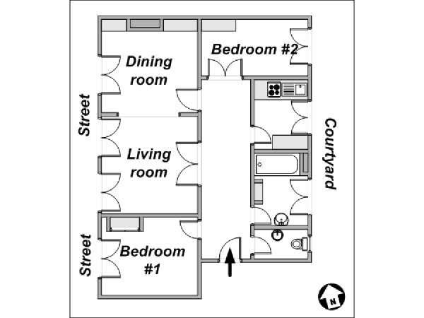 Parigi 2 Camere da letto appartamento - piantina approssimativa dell' appartamento  (PA-3850)