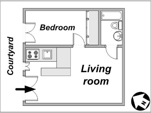 Parigi 1 Camera da letto appartamento casa vacanze - piantina approssimativa dell' appartamento  (PA-3877)