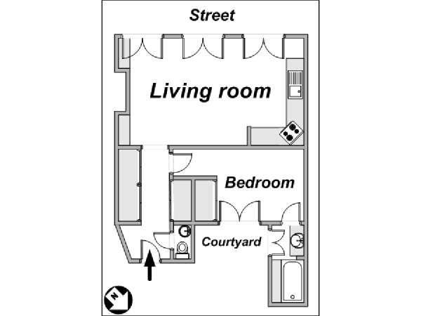 Parigi 1 Camera da letto appartamento - piantina approssimativa dell' appartamento  (PA-3889)