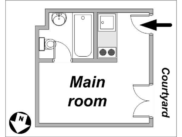 Paris Studio T1 logement location appartement - plan schématique  (PA-3892)