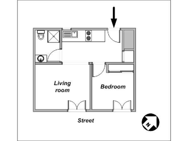Parigi 1 Camera da letto appartamento - piantina approssimativa dell' appartamento  (PA-3903)
