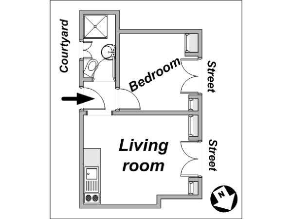 Parigi 1 Camera da letto appartamento - piantina approssimativa dell' appartamento  (PA-3919)