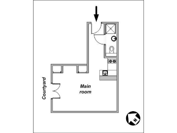 Parigi Monolocale appartamento - piantina approssimativa dell' appartamento  (PA-3927)