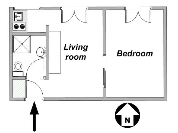 Parigi 1 Camera da letto appartamento - piantina approssimativa dell' appartamento  (PA-3947)