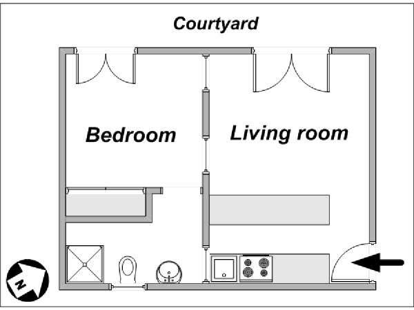 Parigi 1 Camera da letto appartamento - piantina approssimativa dell' appartamento  (PA-3962)