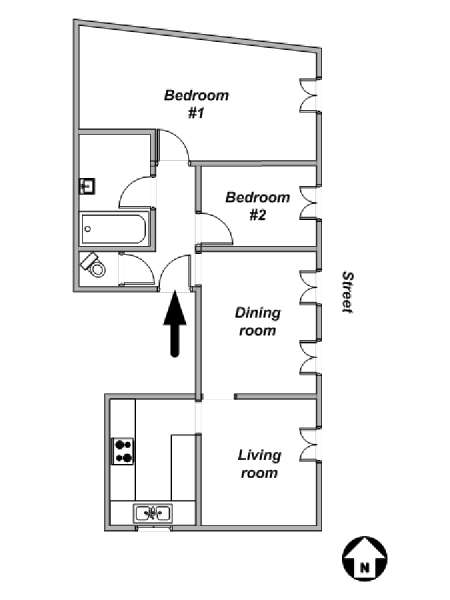 Parigi 2 Camere da letto appartamento - piantina approssimativa dell' appartamento  (PA-3968)