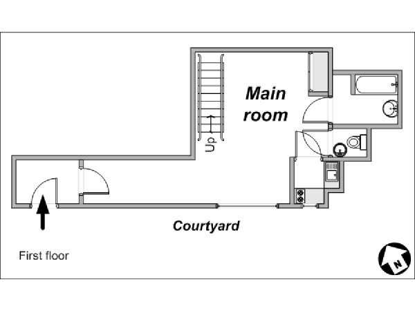 Parigi 1 Camera da letto - Duplex appartamento - piantina approssimativa dell' appartamento 1 (PA-3991)