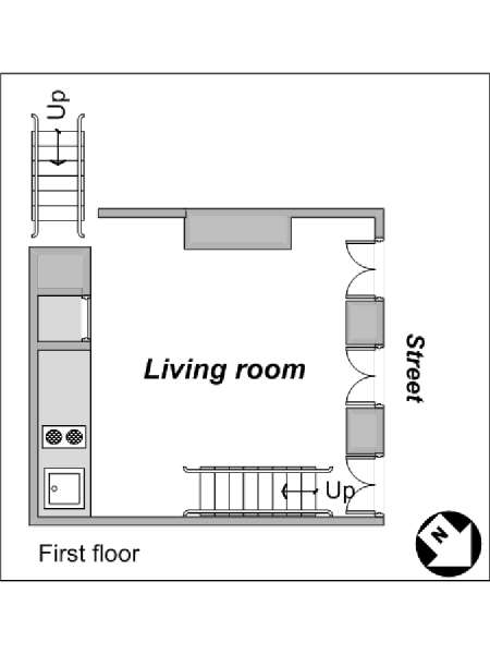 Parigi 1 Camera da letto - Duplex appartamento - piantina approssimativa dell' appartamento 1 (PA-4021)