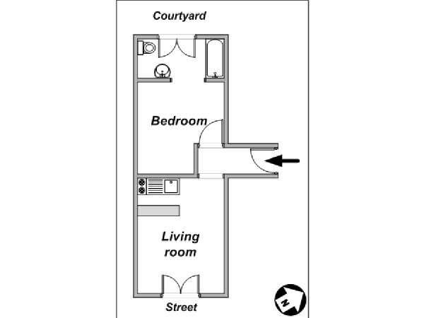 Parigi 1 Camera da letto appartamento - piantina approssimativa dell' appartamento  (PA-4037)