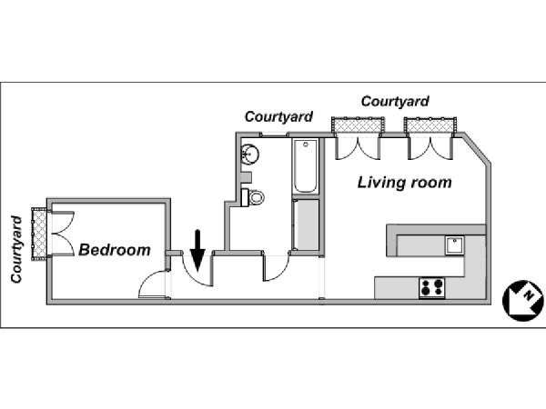 Parigi 1 Camera da letto appartamento - piantina approssimativa dell' appartamento  (PA-4059)
