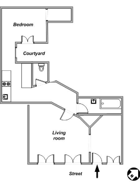 Parigi 1 Camera da letto appartamento - piantina approssimativa dell' appartamento  (PA-4077)