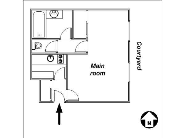 Paris Studio T1 logement location appartement - plan schématique  (PA-4079)