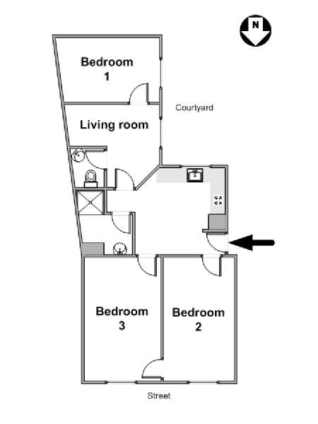 Paris 3 Bedroom apartment - apartment layout  (PA-4080)