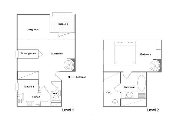 Paris 1 Bedroom - Duplex - Penthouse apartment - apartment layout  (PA-4088)
