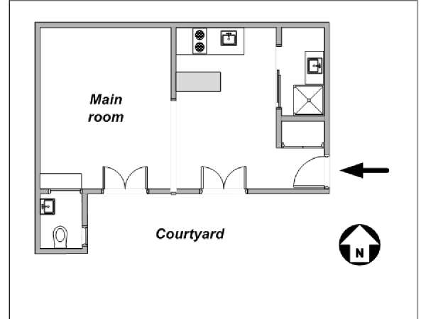 Paris Studio T1 logement location appartement - plan sch&eacute;matique  (PA-4108)